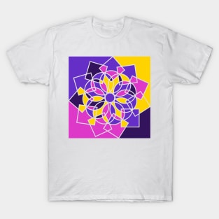 Geometric repeated elements in digital mandala in random bright neon colors T-Shirt